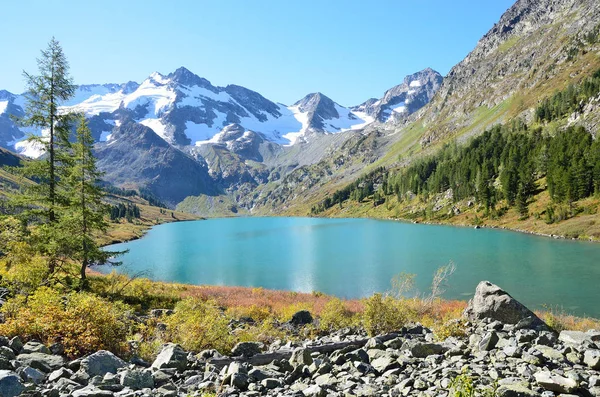 Altay bölgesi, Ust-Koksinsky bölgesinde, güneşli havalarda Gölü Poperechnoye (çapraz)