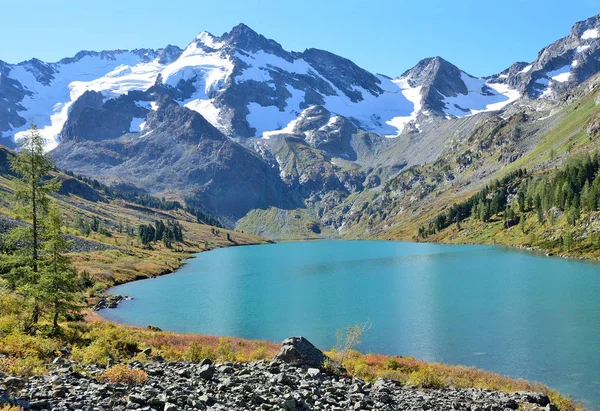 Altai territory, Ust-Koksinsky district, the lake Poperechnoye (Cross) in sunny weather