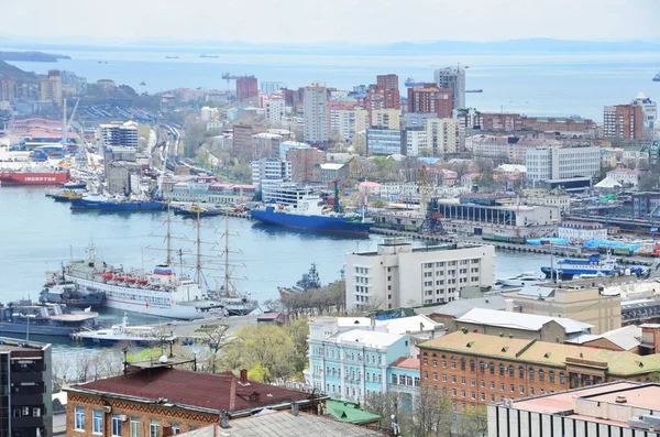 Vladivostok Pemandangan Teluk Tanduk Emas Dari Dek Observasi Sarang Elang — Stok Foto