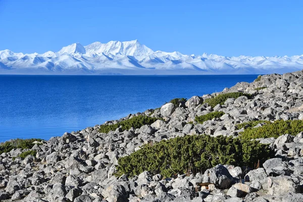 Tibet Jezero Nam Tso Nam Tso Nyechen Tangla Hory Slunečný — Stock fotografie