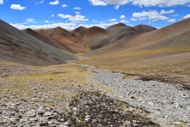 Tibet, yaz manzara fazla 5000 metre yükseklikte. Yolda IND Nehri'nin kaynağına