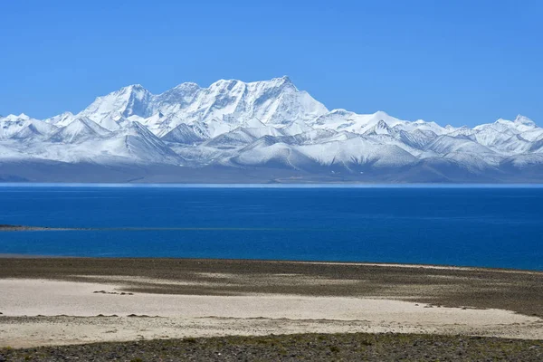 Tibet Jezero Nam Tso Nam Tso Nyechen Tangla Hory Slunečný — Stock fotografie