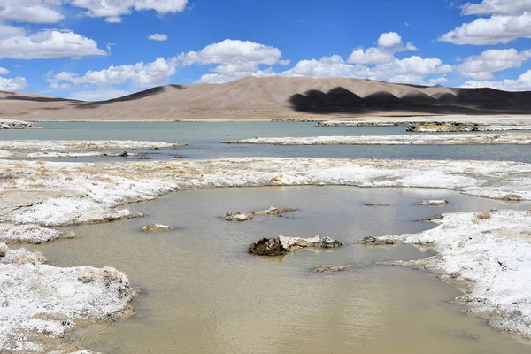 Сильное Солёное Озеро Возле Деревни Якра Тибете — стоковое фото