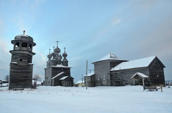 Drewniana Świątynia Złożonych Mikołaja Kościół Vvedenskaya Bell Tower Mroku Wieku — Zdjęcie stockowe