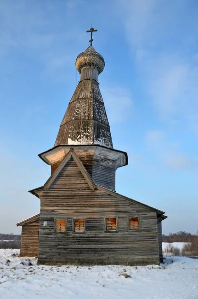 Byn Abramovskaya Lägre Maloshuyka Bachevskaya Gammal Trä Kyrkan Nicholas Vinter — Stockfoto