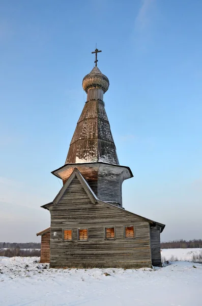 Dorf Abramovskaya Maloshuyka Bachevskaya Alte Hölzerne Kirche Von Nikolaus Winter — Stockfoto