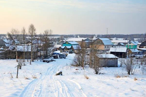 Vesnice Abramovskaya Nižší Maloshuyka Vachevskaya Zimě Rusko Archangelská Oblast Oněžské — Stock fotografie