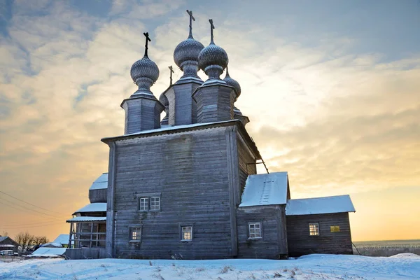 Trä Tempel Komplex Kyrkan Nicholas Vintermorgon 1636 Byggt Vorzogory Village — Stockfoto