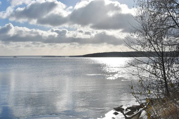 Beautiful Lake Uvildy Late Autumn Backlighting Chelyabinsk Region Russia — Stock Photo, Image