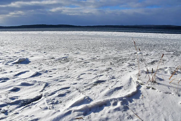 Gränsen Mellan Och Öppet Vatten Den Sjön Uvildy Senhösten Södra — Stockfoto