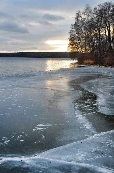 Monument Naturel Lac Uvildy Fin Automne Coucher Soleil Région Tcheliabinsk — Photo