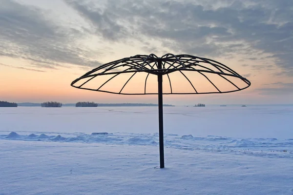 Soluppgången Över Sjön Uvildy Vintern Södra Ural Chelyabinsk Region Ryssland — Stockfoto