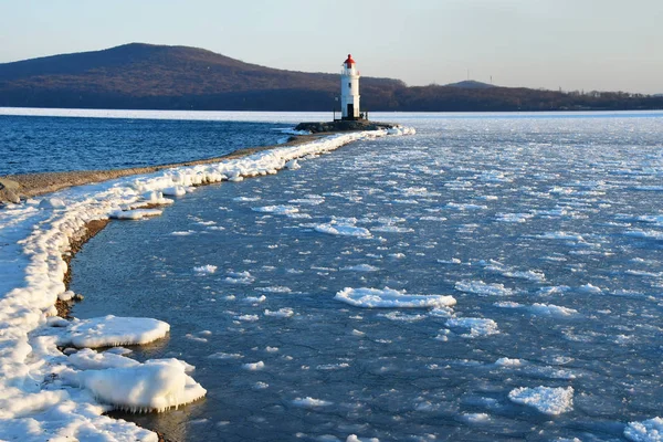 Russia Vladivostok Lighthouse Egersheld 1876 Year Built Tokarevskaya Koshka Winter — Stock Photo, Image