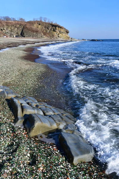 Russia Vladivostok Coastal Strip Emerald Glass Pebbles Small Roll Water — Stock Photo, Image