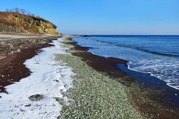 Rusia Vladivostok Franja Costera Guijarros Vidrio Esmeralda Pequeño Rollo Agua — Foto de Stock