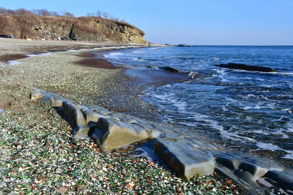 Rosja Władywostok Pas Wybrzeża Szmaragd Szklane Kamyki Małe Rolki Wody — Zdjęcie stockowe