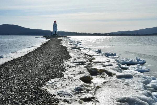 Russia Vladivostok Lighthouse Egersheld 1876 Year Built Tokarevskaya Koshka January — Stock Photo, Image