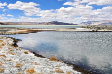 Haziran, Çin Tibet'te Yakra köyü yakınındaki güçlü tuzlu göl Ruldan (Nak)