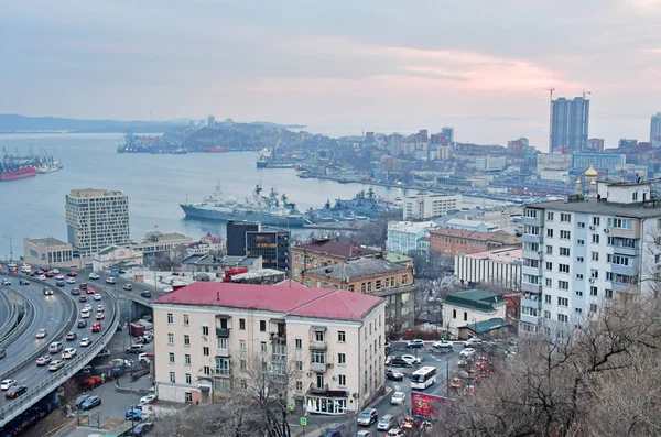 Rusya Kış Vladivostok Alacakaranlıkta — Stok fotoğraf