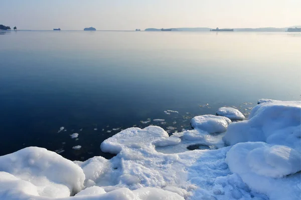 Russia Vladivostok Evening Patrokl Bay Ussuriysky Bay Sea Japan Winter — Stock Photo, Image