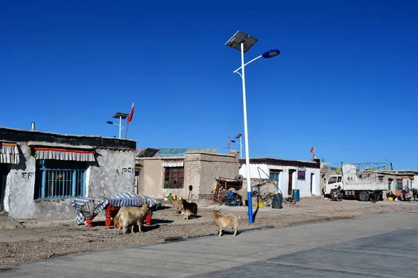 Tíbet China Junio 2018 Pequeño Pueblo Yakra Verano Alumbrado Público —  Fotos de Stock