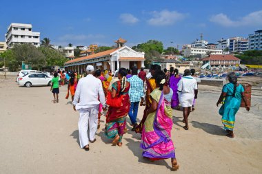 Cape Comorin (Kanyakumari), Hindistan, Batı Bengal (Tamil Nadu), Mart, 15, 2019. İnsanlar Cape Comorin (Kanyakumari) sabah