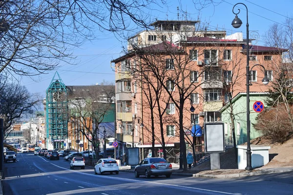 Vladivostok Russia January 2019 Cars Parked Semenovskaya Street Vladivostok Winter — Stock Photo, Image