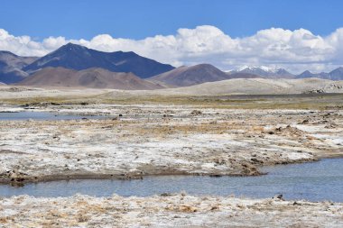 Tibet, Çin Yakra köyü yakınındaki güçlü tuzlu göl Ruldan (Nak)