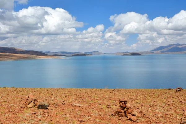 Great lakes of Tibet. Lake Rakshas Tal (Langa-TSO) in summer on a cloudy day