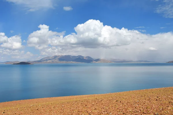 Great lakes of Tibet. Lake Rakshas Tal (Langa-TSO) in summer on a cloudy day