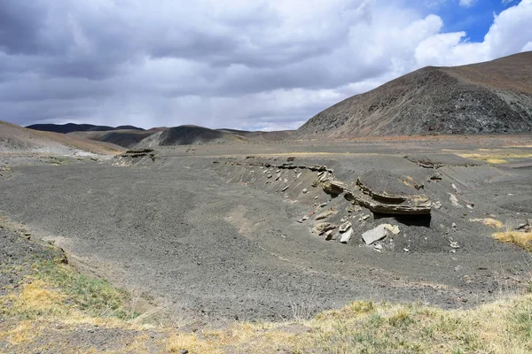 Dry riverbed on the South-West coast of lake Rakshas Tal. Tibet