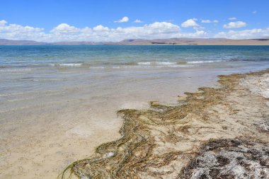 Tibet, güneşli bir günde Gomang gölü