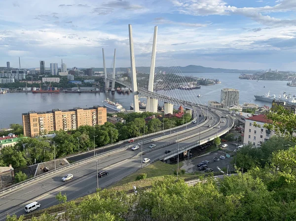 Russia Vladivostok Vista Serale Estiva Della Città Dalla Collina Del — Foto Stock