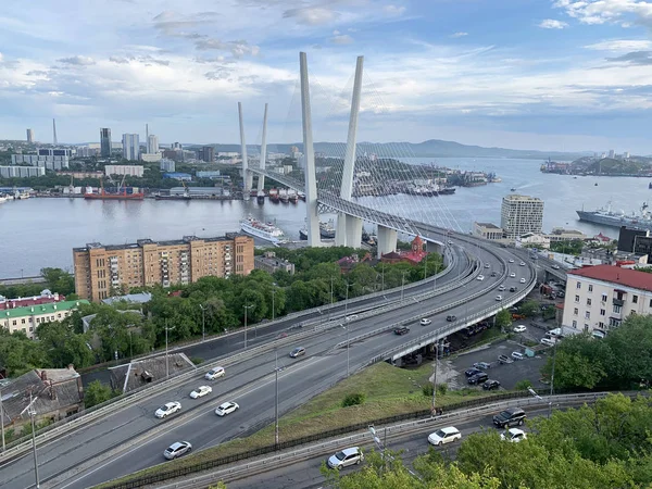 Russia Vladivostok Vista Serale Estiva Della Città Dalla Collina Del — Foto Stock