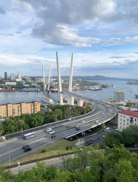Rússia Vladivostok Vista Noturna Verão Cidade Partir Ninho Águia Colina — Fotografia de Stock