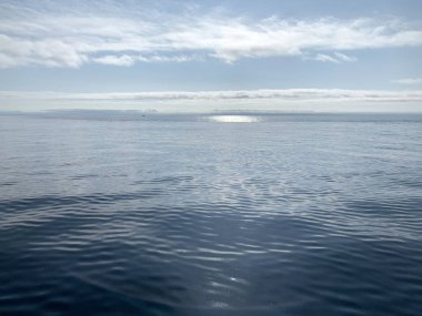 Bulutlu havalarda Japon Denizi Ussuri Körfezi. Rusya, Vladivostok