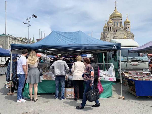 Vladivostok Rusya Mayıs 2019 Vladivostok Merkezi Meydanında Gıda Fuarı Ilkbaharda — Stok fotoğraf