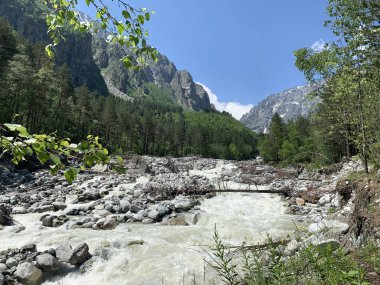 Rusya, Kuzey Osetya. Tseyskoe (Tsey) geçidi, yazın Tseydon Nehri 