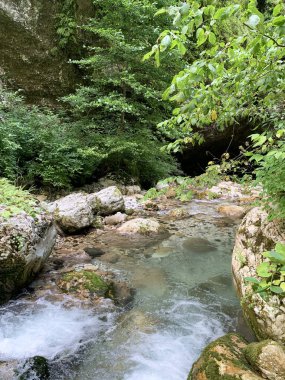 Abhazya, bulutlu bir günde yaz aylarında boğaz Tsandripsh dağ nehri