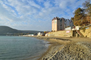 Dzhubga, Rusya, 28 Ekim 2016. Issız beach kapalı sezon