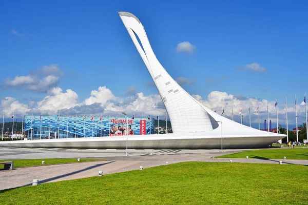 Soči Rusko Srpen 2019 Olympijský Park Soči Fontána Olympijská Pochodeň — Stock fotografie