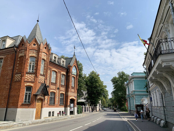 Moscow, Russia, July, 16, 2019. Historical buildings in Gorokhovsky lane in summer in Moscow