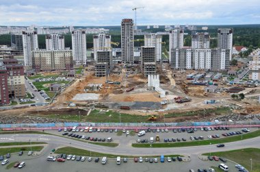 Minsk, Belarus, 29 Eylül 2015. Minsk deniz fenerinin inşaatı