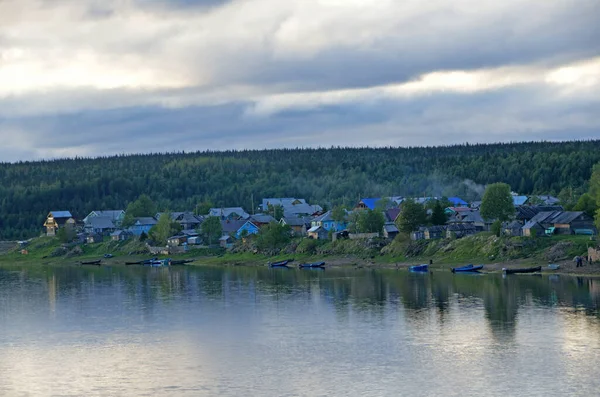 Kola Peninsula Russia Old Pomeranian Village Varzuga Cloudy Summer Night — Stock Photo, Image