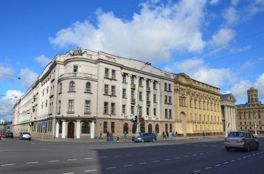 Minsk, Belarus, 28 Eylül 2015. Beyaz Rusya İçişleri Bakanlığı 'nın binası. 2 Gorodny Val Caddesi, Minsk, Belarus