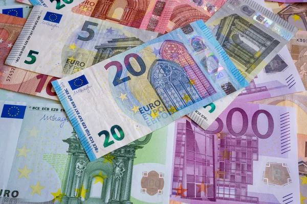 Papel Moneda Los Países Europeos Euro Antecedentes — Foto de Stock