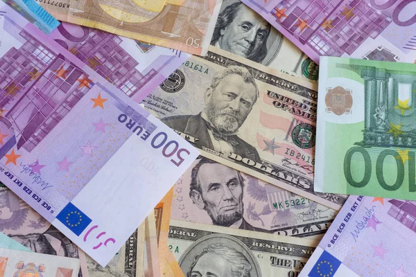 Készpénz Euró Dollár Háttér — Stock Fotó