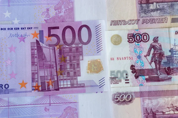 Euró Pénz 500 500 Rubelt Háttér — Stock Fotó