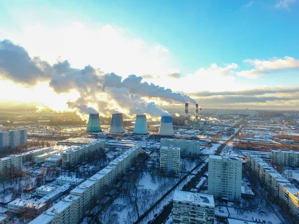 Värmekraftverk Moscow City Vintern Solnedgång Ovanifrån — Stockfoto