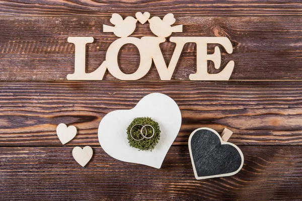 Hearts Love Valentines Day Wooden Rustic Background — Stock Photo, Image